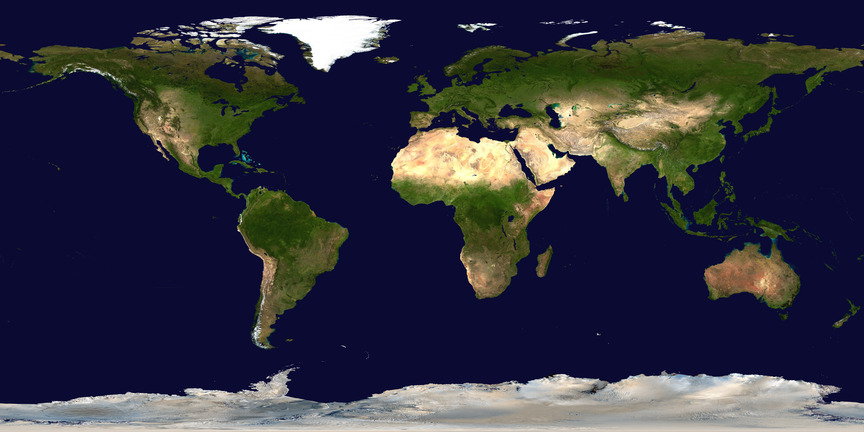 Equirectangular Projection of Earth. Credit: NASA Goddard Space Flight Center Image by Reto Stöckli