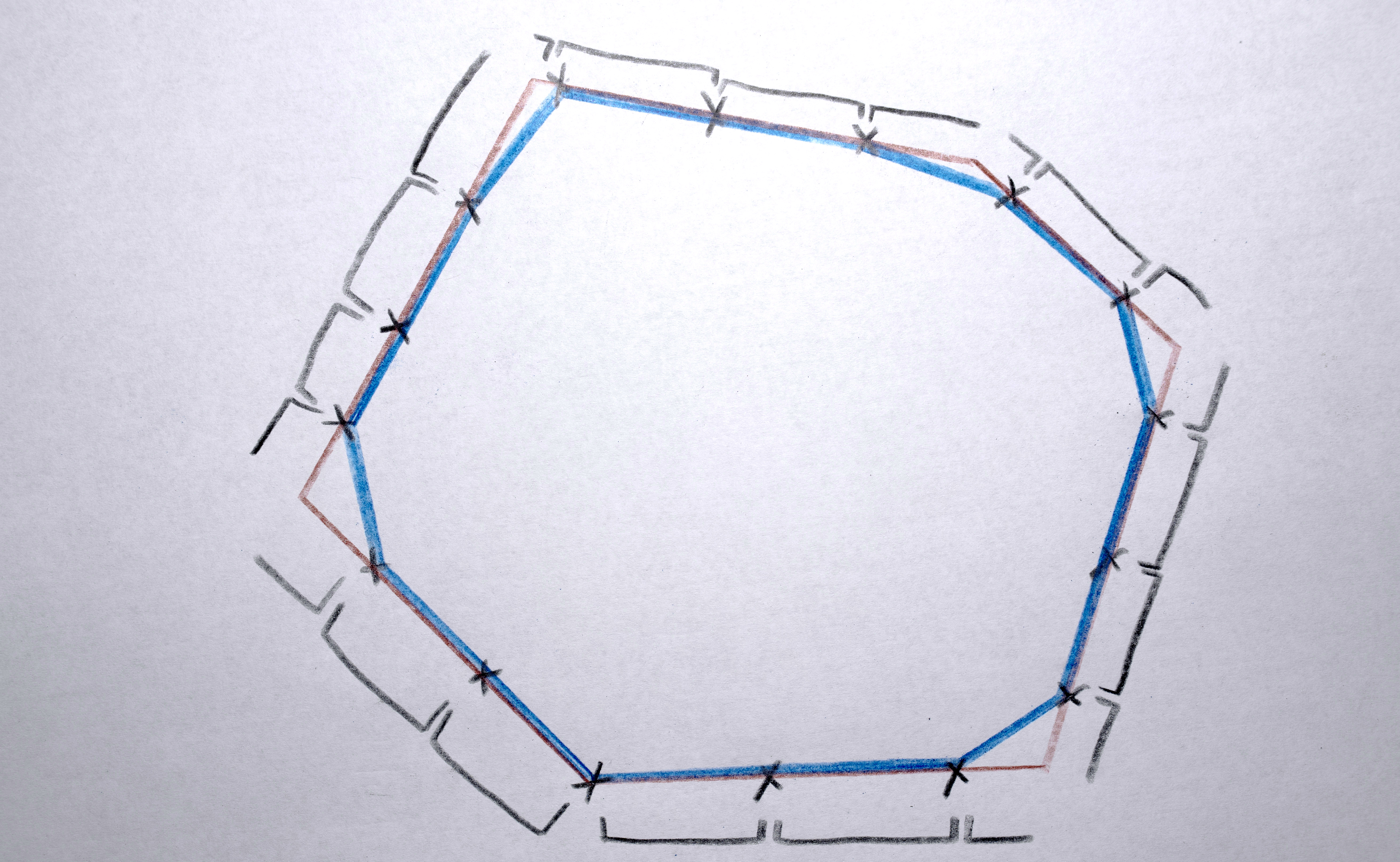 ...new vertices were placed at each of those equal segments to create a new polygon with the desired number of sides.